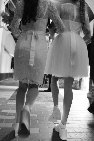 Portrait of girls in white dresses in Copenhagen.