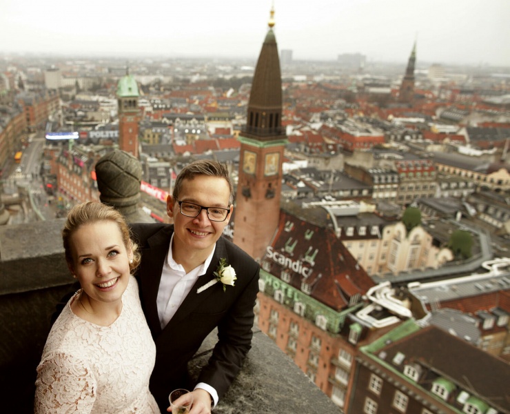 Wedding portrait in the Copenhagen City Hall Tower.