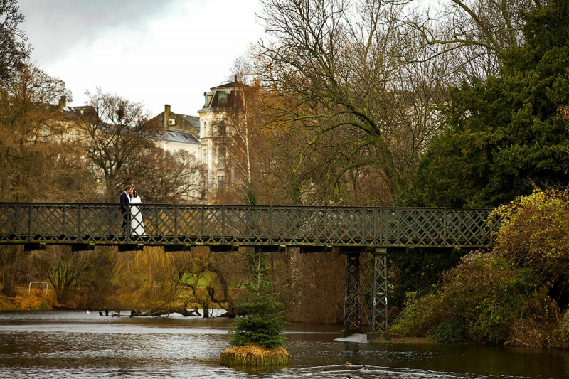 City Hall wedding portrait in a park in Copenhagen.